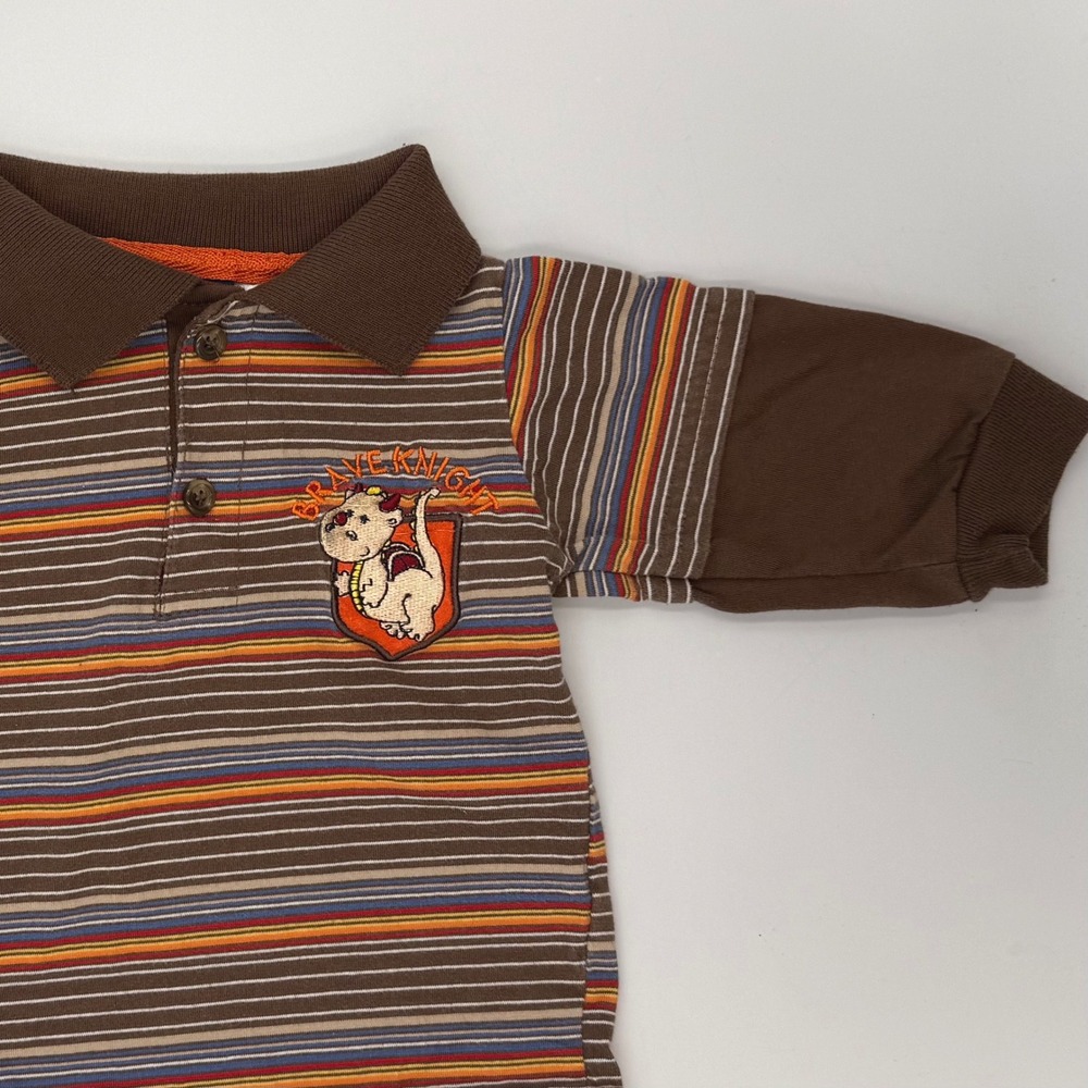 Vintage Cradle Togs 12M‎ Striped Polo Brave Knight Dragon Embroidered Baby Top